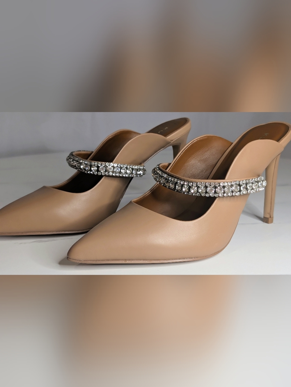 Kurt Geiger London Crystal Strap Mule Heels Nude Pointed Toe Stiletto Size 8 NIB - Picture 7 of 11